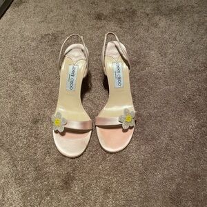 Jimmy Choo Pink Satin Sandals with Floral Detail